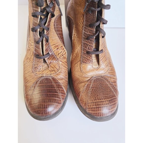 Victortian Boho Western Two Tone Colorblock Brown Lace Up Ankle Boots Shoes 37 7 - Picture 6 of 9